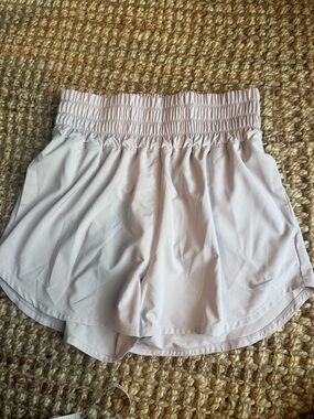Nike Women's Pale Pink ultra high waisted Athletic Shorts Smocked Waistband